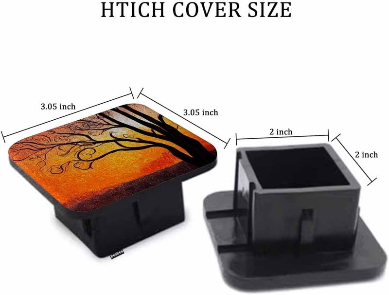 Beabes Trailer Hitch Cover 2 Inch Tree Sunset, Abstract Tree Painting Heavy-Duty Tow Rear Receivers Plug Covers, Golden Orange Sunset 2" Rubber Towing Hitch Cover for Trucks Cars SUVs Sedans - Image 2